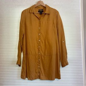 Ellie Tahari 100% linen kaftan button up saffron yellow small